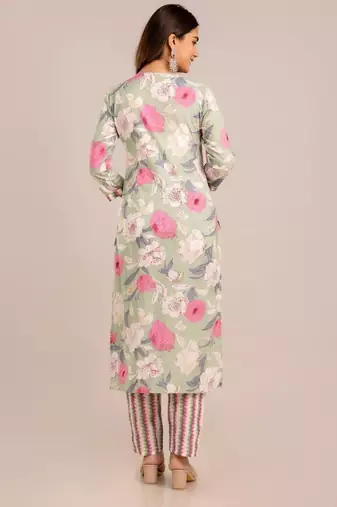 Multicolor women embroidered floral printed aline kurta pant with dupatta set