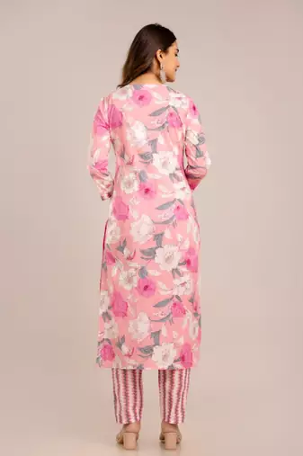 Lightpink women embroidered floral printed aline kurta pant with dupatta set