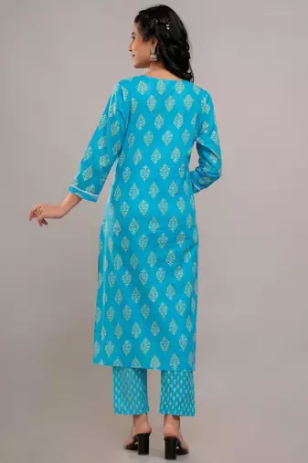 Skyblue women embroidered floral printed aline kurta pant with dupatta set