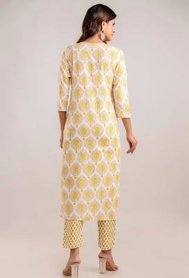 Yellow women embroidered floral printed aline kurta pant with dupatta set 2