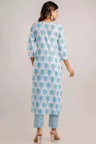 Skyblue women embroidered floral printed aline kurta pant with dupatta set