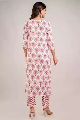 Pink women embroidered floral printed aline kurta pant with dupatta set
