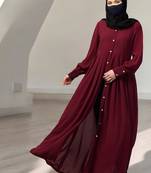 Maroon front open- designer abaya with pleats