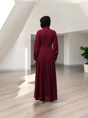 Maroon front open- designer abaya with pleats 2