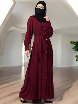 Maroon front open- designer abaya with pleats 4