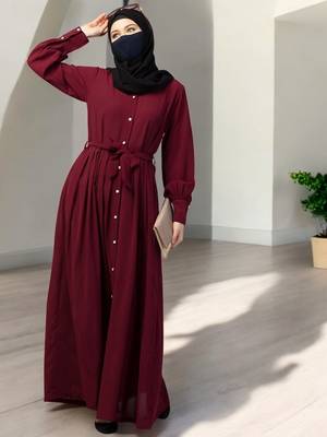 Maroon front open- designer abaya with pleats 5