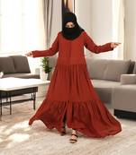 Red front open gown in abaya fit