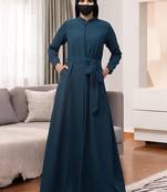 Teal elegant abaya with matching belt