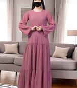 Pink three tiered abaya with frills
