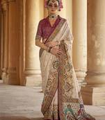 cream poly viscose silk blend woven butti printed saree