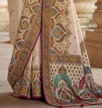 cream poly viscose silk blend woven butti printed saree 4