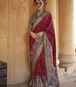 maroon poly viscose silk blend woven butti printed saree