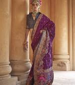 wine poly viscose silk blend woven butti printed saree