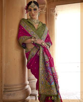 pink poly viscose silk blend woven butti printed saree 2