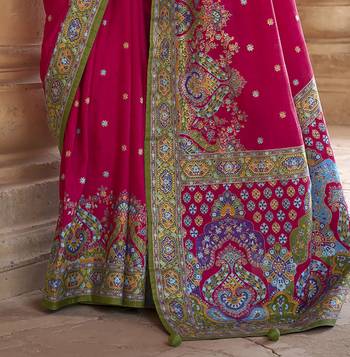pink poly viscose silk blend woven butti printed saree 4
