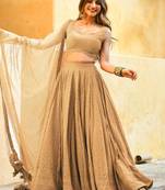 fabulous beige embroidered georgette reception wear indian wedding lehenga dress