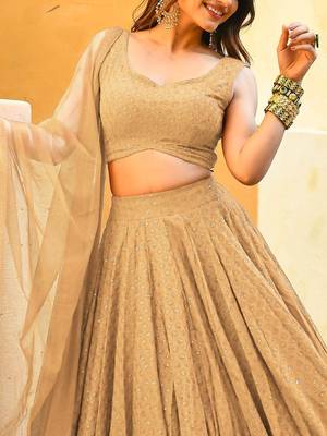 fabulous beige embroidered georgette reception wear indian wedding lehenga dress 3