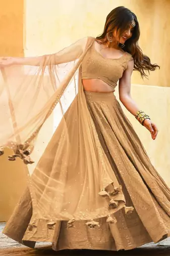 fabulous beige embroidered georgette reception wear indian wedding lehenga dress