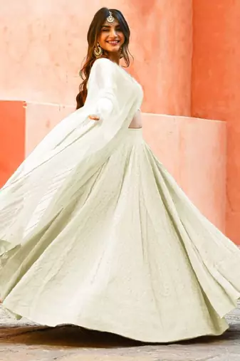 fabulous white sequins embroidered georgette reception wear indian wedding lehenga dress