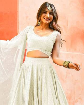 fabulous white sequins embroidered georgette reception wear indian wedding lehenga dress 3