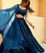 teal-blue sequins embroidered georgette designer indian wedding lehenga dress