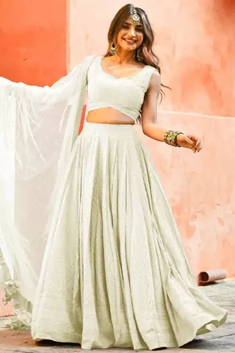 fabulous white sequins embroidered georgette reception wear indian wedding lehenga dress
