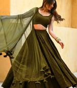 fabulous Mahendi-Green embroidered georgette reception wear indian wedding lehenga dress