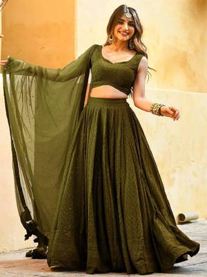 fabulous Mahendi-Green embroidered georgette reception wear indian wedding lehenga dress 5