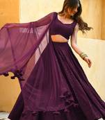 wine sequins embroidered georgette designer indian wedding lehenga dress