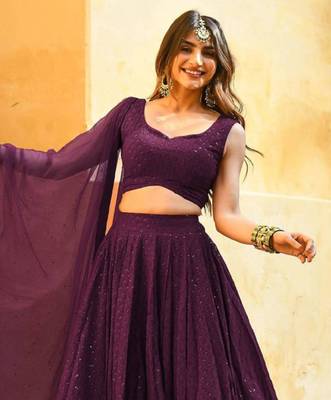 wine sequins embroidered georgette designer indian wedding lehenga dress 3