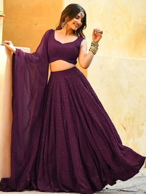 wine sequins embroidered georgette designer indian wedding lehenga dress 5