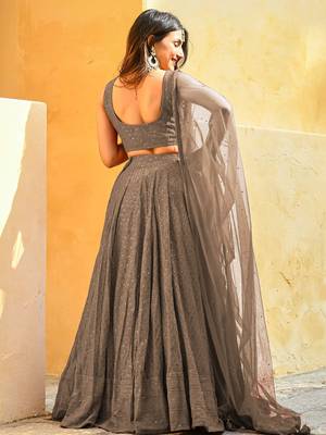 grey sequins embroidered georgette engagement wear indian wedding lehenga dress 2