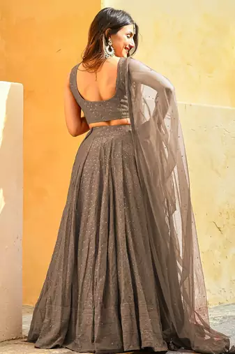 grey sequins embroidered georgette engagement wear indian wedding lehenga dress