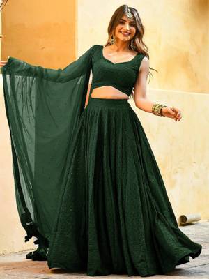 green sequins embroidered georgette engagement wear bridesmaid indian wedding lehenga 2