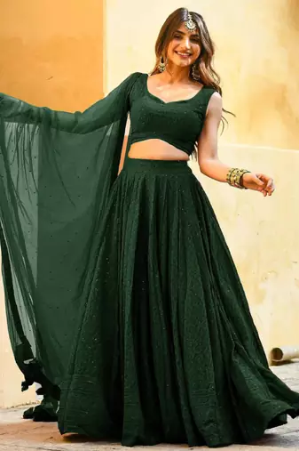 green sequins embroidered georgette engagement wear bridesmaid indian wedding lehenga