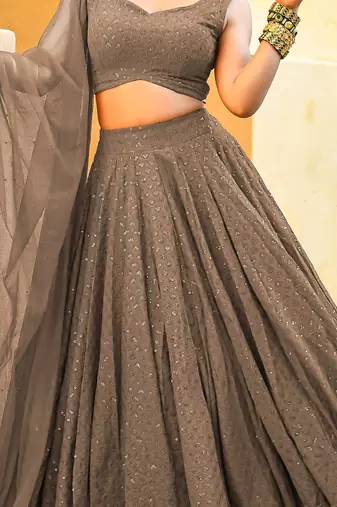 grey sequins embroidered georgette engagement wear indian wedding lehenga dress