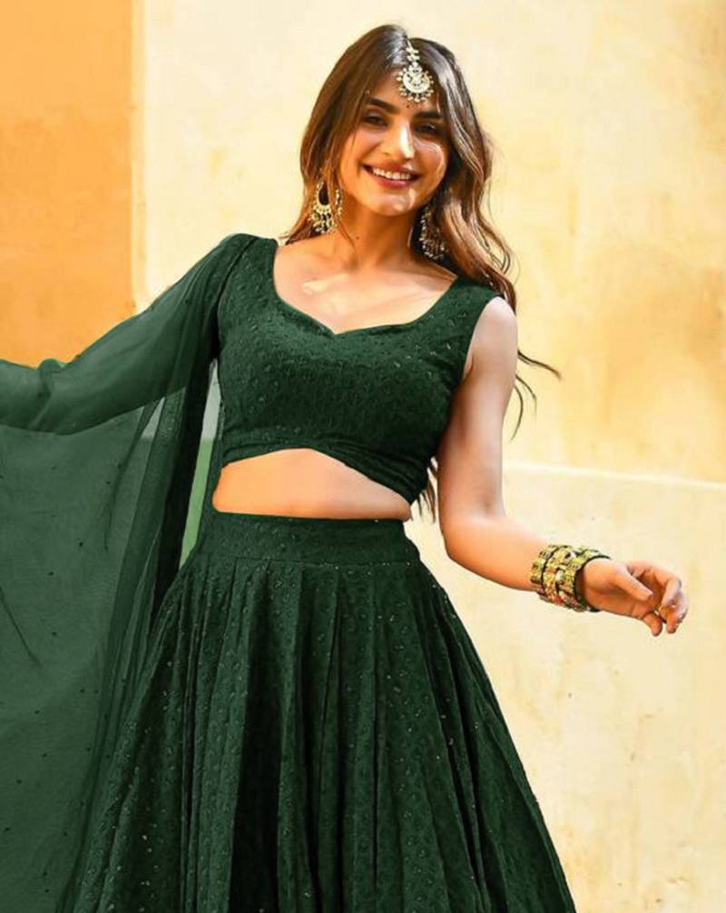 green sequins embroidered georgette engagement wear bridesmaid indian wedding lehenga