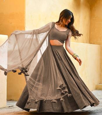 grey sequins embroidered georgette engagement wear indian wedding lehenga dress 4