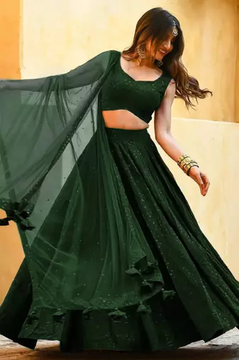 green sequins embroidered georgette engagement wear bridesmaid indian wedding lehenga