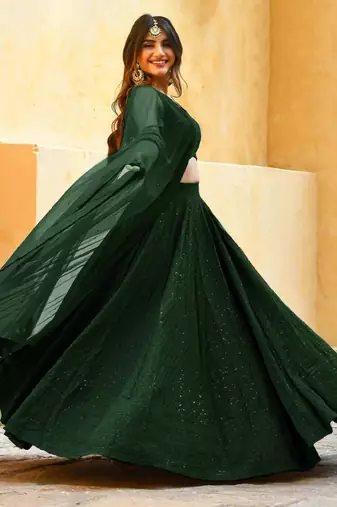 green sequins embroidered georgette engagement wear bridesmaid indian wedding lehenga