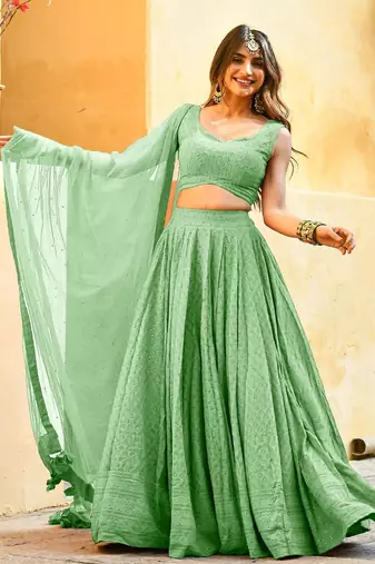 mint-green sequins embroidered georgette designer indian wedding lehenga dress
