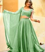 mint-green sequins embroidered georgette designer indian wedding lehenga dress