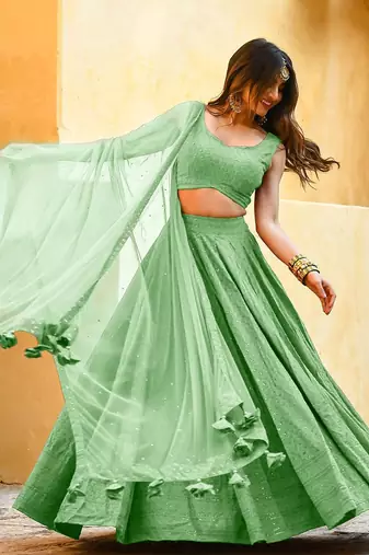 mint-green sequins embroidered georgette designer indian wedding lehenga dress