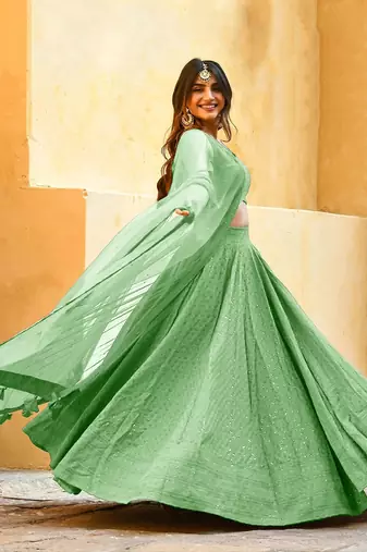 mint-green sequins embroidered georgette designer indian wedding lehenga dress