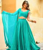 sky-blue sequins embroidered georgette engagement wear indian wedding lehenga dress