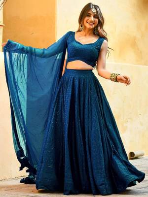 teal-blue sequins embroidered georgette designer indian wedding lehenga dress 2