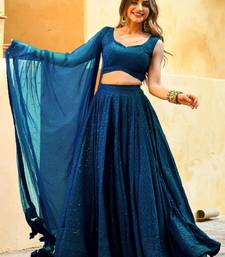 teal-blue sequins embroidered georgette designer indian wedding lehenga dress