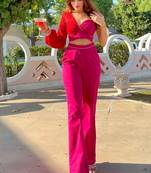 Pink solid cotton blend berry-blush co-ord set