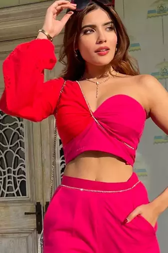 Pink solid cotton blend berry-blush co-ord set