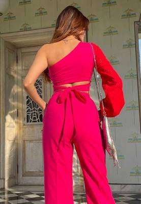 Pink solid cotton blend berry-blush co-ord set 3
